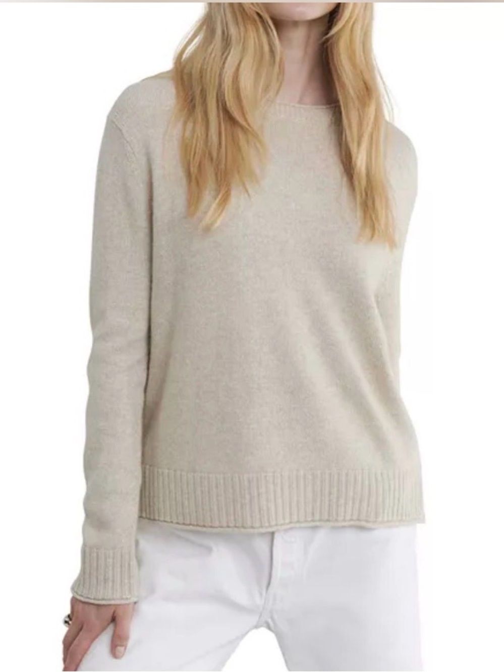 Jenni Kayne Neutral Wool Cashmere Blend Crewneck Sweater Beige Oatmeal M $195